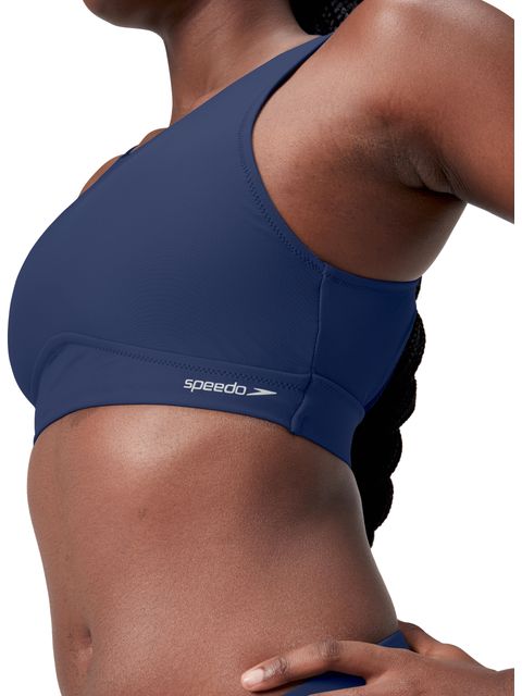 Speedo Solid Highneck Bikini Top with Mesh - Cerulean Blue