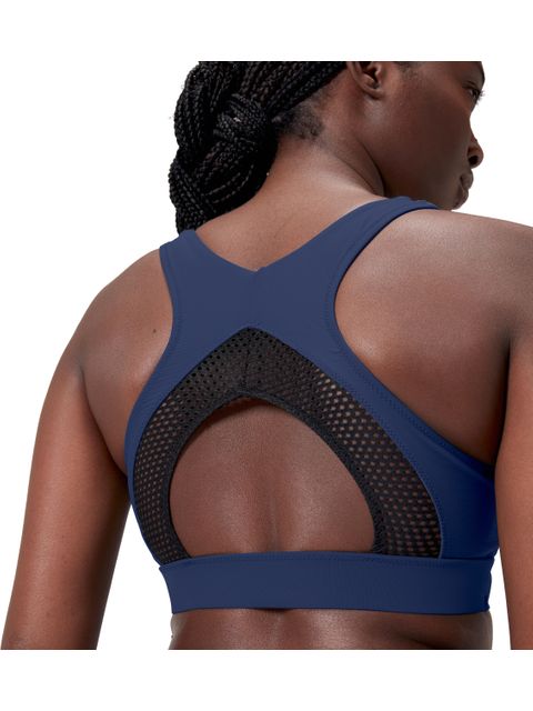 Speedo Solid Highneck Bikini Top with Mesh - Cerulean Blue