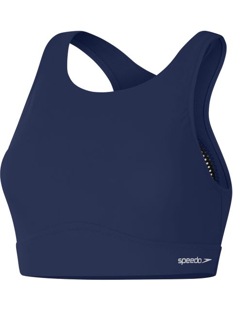 Speedo Solid Highneck Bikini Top with Mesh - Cerulean Blue