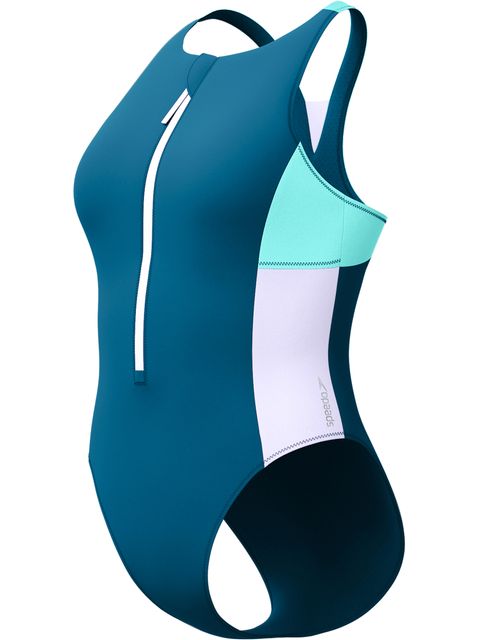 Speedo Zip Colorblock One Piece - Dark Teal