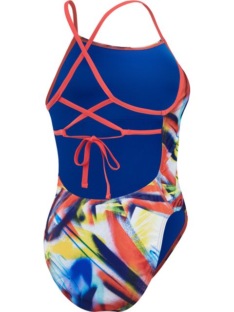 Speedo Lattice Tie Back One Piece - Watermelon/Navy/Lime