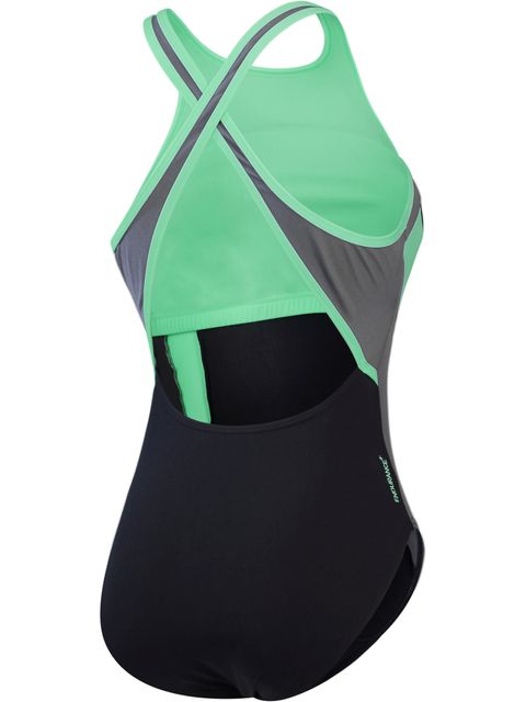 Speedo High Neck Splice Crossback One Piece - Charcoal/Green