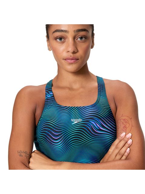 Speedo Printed Medalist One Piece - Black/Cobalt