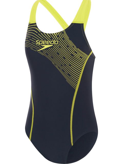 Speedo Medley Logo One Piece - Navy/Lemon