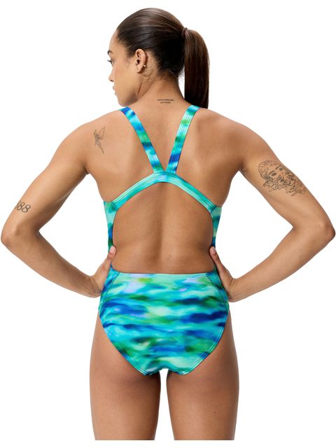 Speedo Allover Print Leaderback One Piece - Sunset Grove/Green