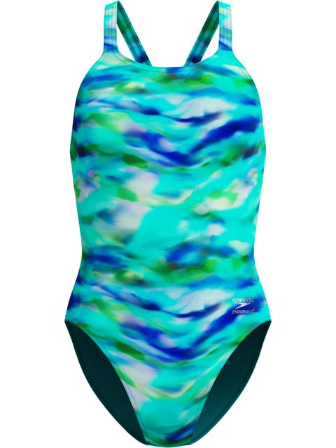 Speedo Allover Print Leaderback One Piece - Sunset Grove/Green