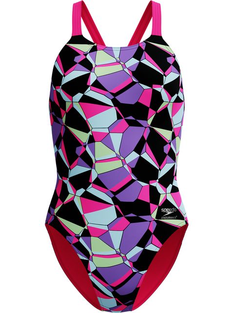 Speedo Printed Leaderback One Piece - Facets/Flare Pink