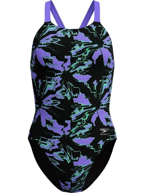 Speedo Printed Leaderback One Piece - Floral Glitch/Black