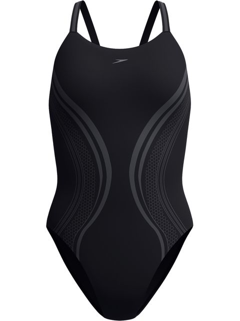 Speedo Printed Active Back One Piece - Black