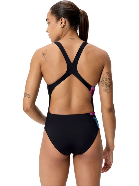 Speedo Placement Print Powerback One Piece - Glitchy/Black