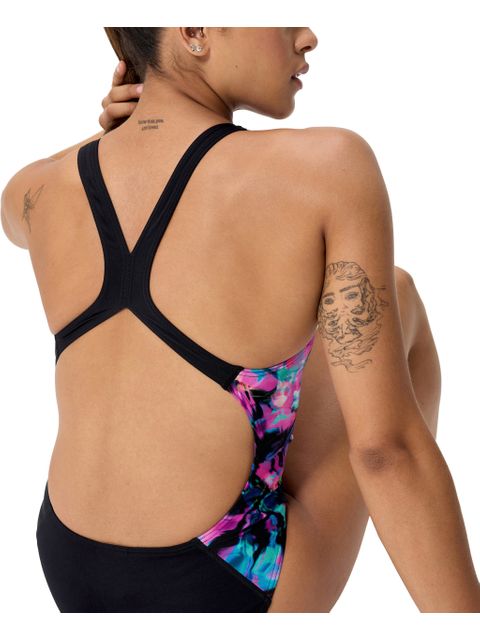 Speedo Placement Print Powerback One Piece - Glitchy/Black