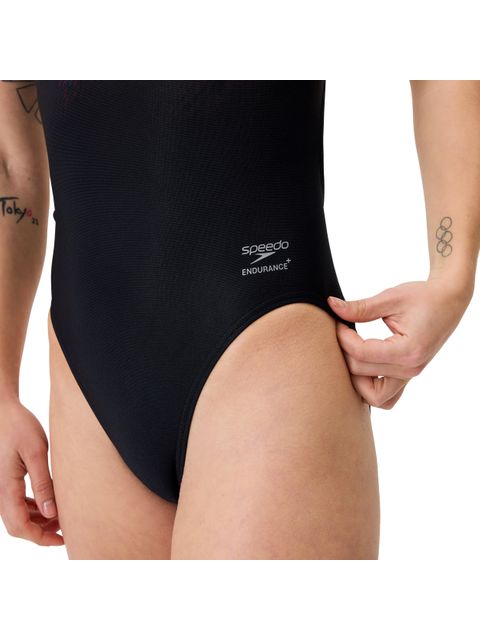 Speedo Placement Print Leaderback One Piece - Electro Static/Black
