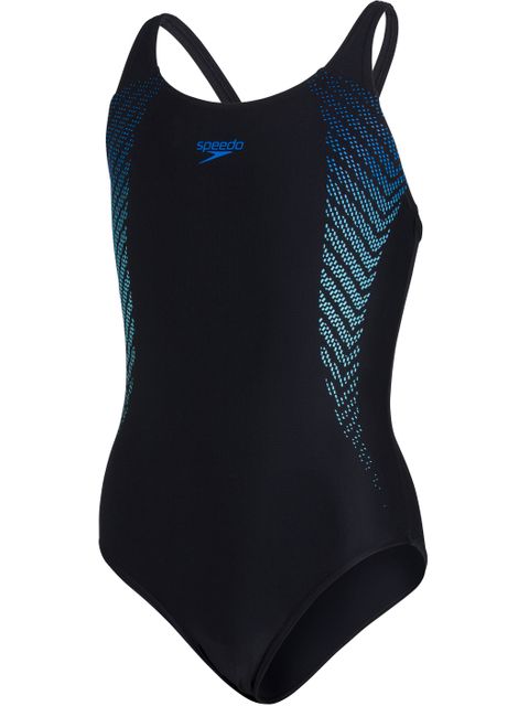 Speedo Plastisol Placement Muscleback One Piece - Black/Blue
