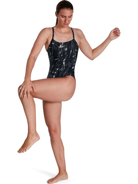 Speedo Allover Rippleback One Piece - Black/Charcoal