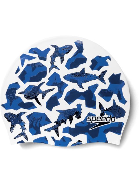 Speedo Junior Digital Printed Swim Cap - Chrome Blue/Ammonite
