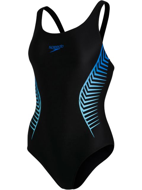 Speedo Placement Muscleback One Piece - Black/Blue Flame/Light Adriatic