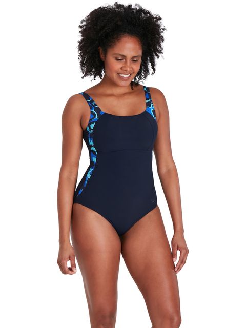 Speedo Luna Lustre Printed Shaping One Piece - Navy/Blue Flame