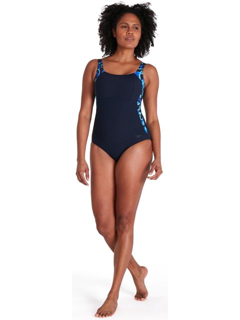 Speedo Luna Lustre Printed Shaping One Piece - Navy/Blue Flame
