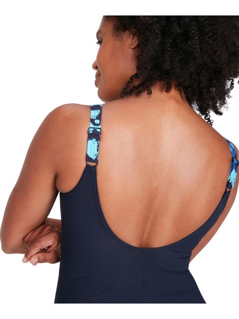 Speedo Luna Lustre Printed Shaping One Piece - Navy/Blue Flame