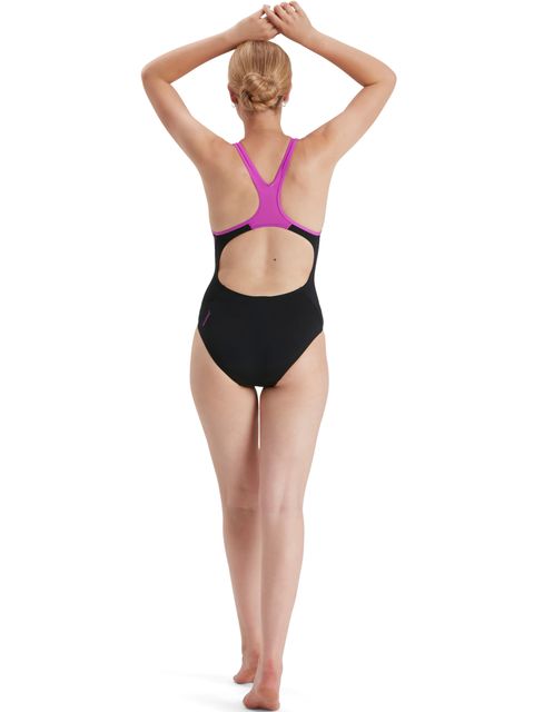 Speedo Laneback One Piece - Black/Neon Orchid