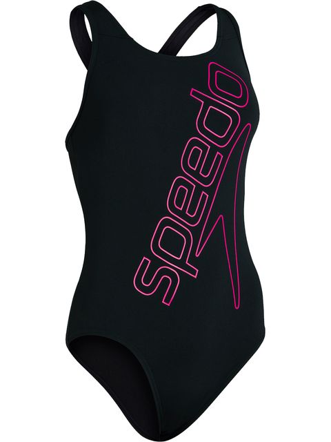 Speedo Boom Logo Placement Flyback One Piece - Black/Electric Pink