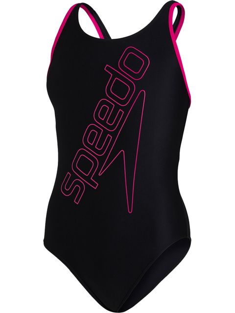 Speedo Boom Logo Placement Flyback One Piece - Black/Pink