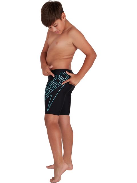 Speedo Boom Logo Placement Jammers - Boys/Black/Light Adriatic