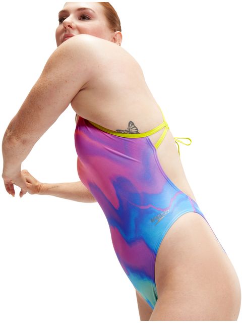 Speedo Tie Back One Piece - Peach/Purple/Blue