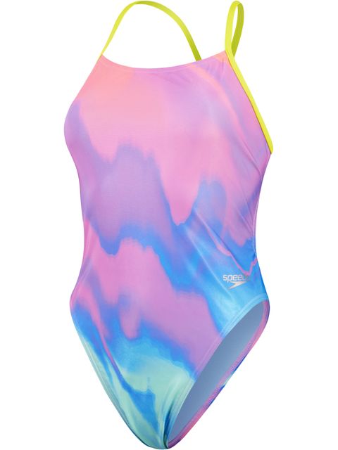 Speedo Tie Back One Piece - Peach/Purple/Blue
