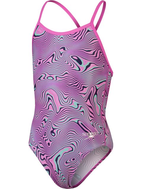 Speedo V-Back One Piece - Navy/Orchid/Green