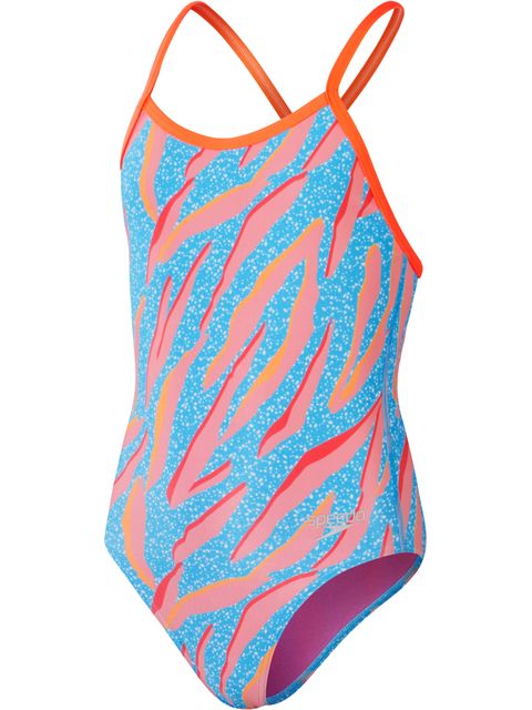 Speedo V-Back One Piece - Pink/Blue/Red