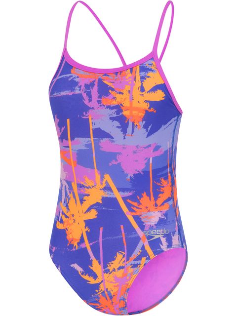 Speedo Allover Digital V Back One Piece - Makaha Palms/Cobalt Pop