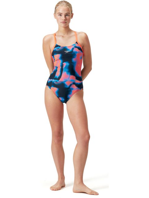 Speedo Fixed Crossback One Piece - Navy/Red/Blue