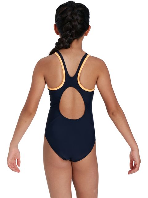 Speedo Boom Logo Splice Muscleback One Piece - True Navy/Papaya