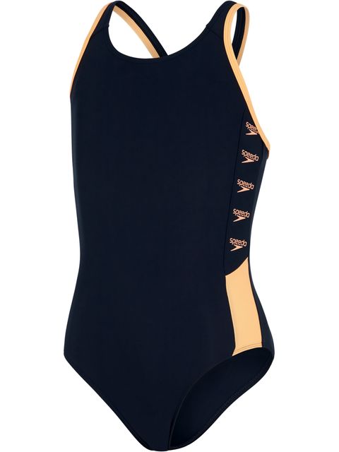 Speedo Boom Logo Splice Muscleback One Piece - True Navy/Papaya