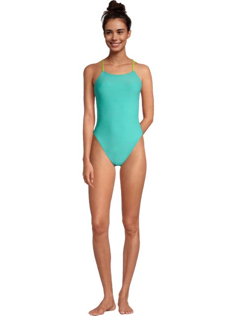 Speedo Solid Strappy Fixed Back One Piece - Turquoise