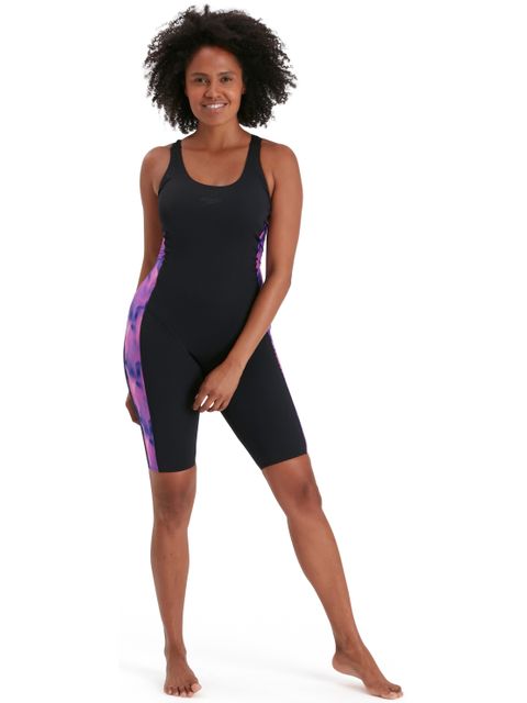Speedo Leaderback Kneelength - Black/Neon Orchid