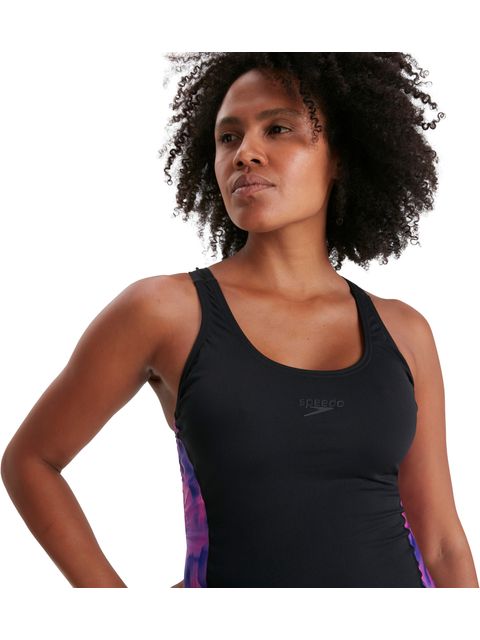 Speedo Leaderback Kneelength - Black/Neon Orchid