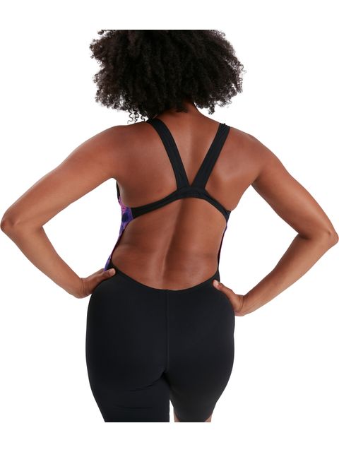 Speedo Leaderback Kneelength - Black/Neon Orchid