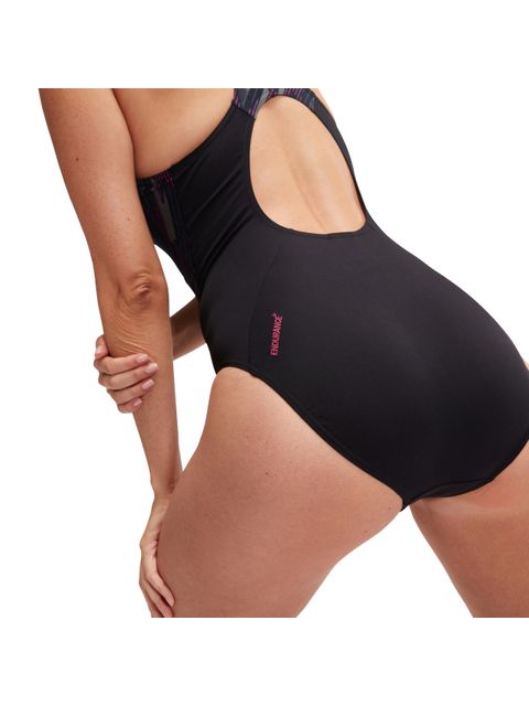 Speedo Splice Muscleback One Piece - Hyperboom/Black/Pink/Charcoal