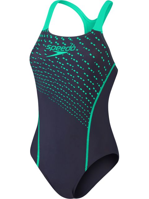 Speedo Medley Logo One Piece - Navy/Green