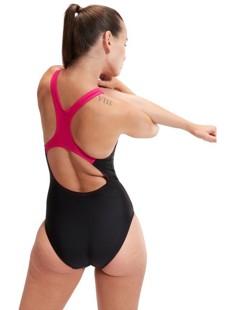 Speedo Medley Logo One Piece - Black/Pink