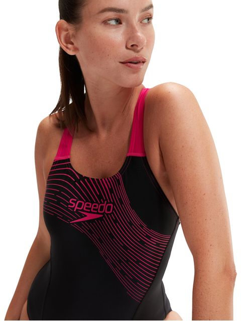 Speedo Medley Logo One Piece - Black/Pink