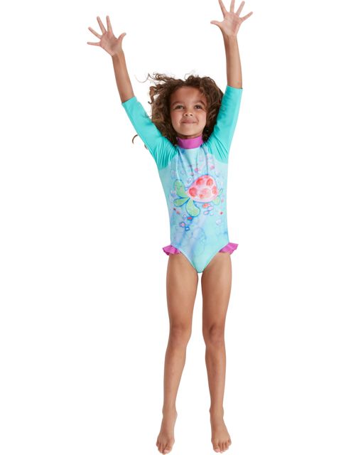 Speedo Long Sleeve Frill One Piece - Spearmint/Neon Orchid/Pink