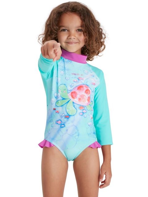 Speedo Long Sleeve Frill One Piece - Spearmint/Neon Orchid/Pink