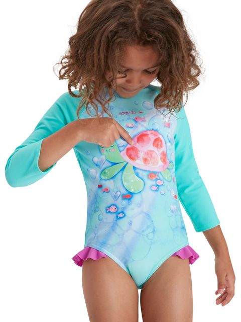 Speedo Long Sleeve Frill One Piece - Spearmint/Neon Orchid/Pink