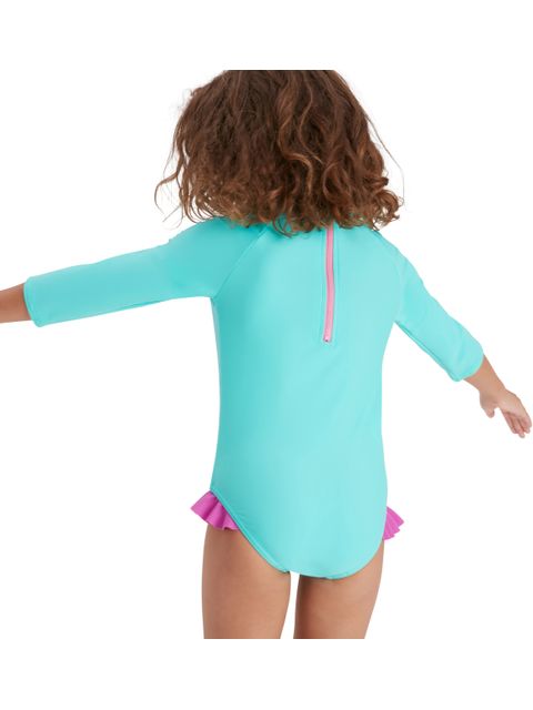 Speedo Long Sleeve Frill One Piece - Spearmint/Neon Orchid/Pink