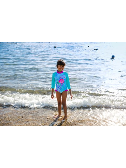 Speedo Long Sleeve Frill One Piece - Spearmint/Neon Orchid/Pink