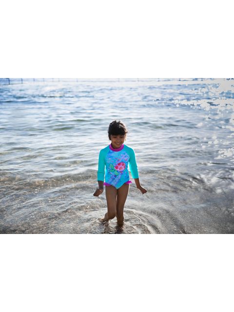 Speedo Long Sleeve Frill One Piece - Spearmint/Neon Orchid/Pink