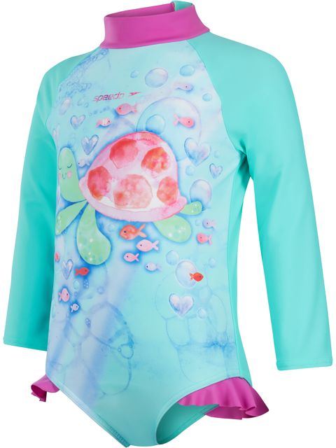 Speedo Long Sleeve Frill One Piece - Spearmint/Neon Orchid/Pink